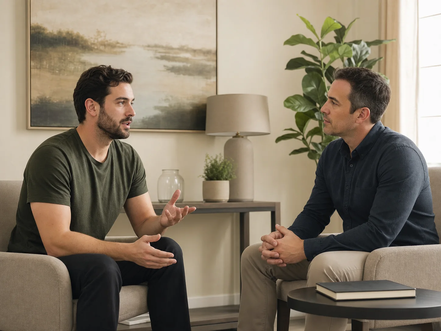 Adult man discussing body-image concerns with a health professional